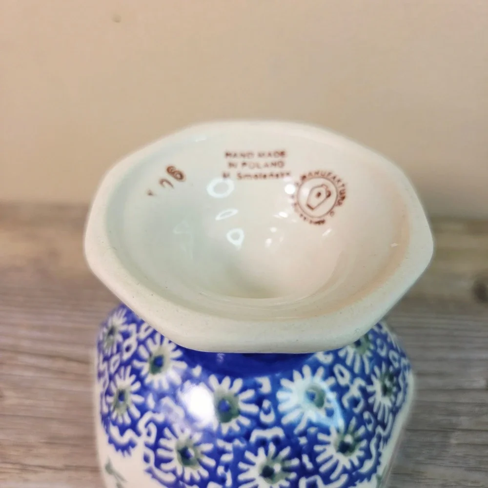 Polish Pottery Manufaktura Footed Bowl Octagon Dessert Cup Polish Stoneware Blue